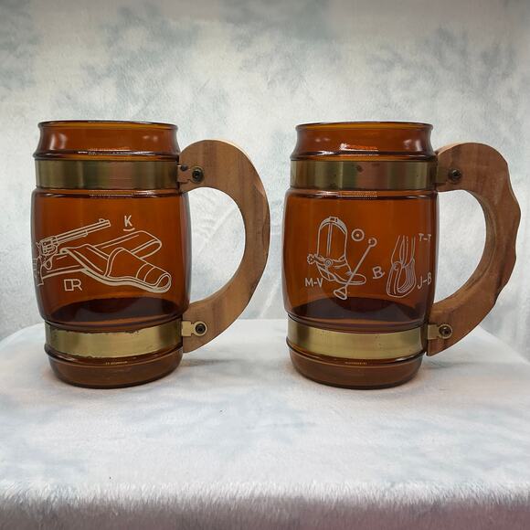 VTG Siesta Ware Amber Brown Cowboy Barrel Beer Mug Wood Handle 2 - Picture 2 of 14